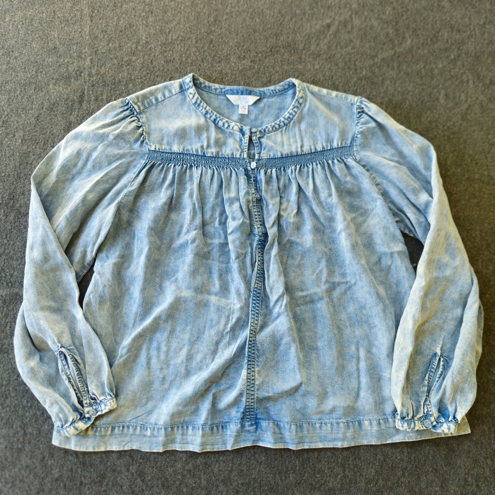 New! Chambray Denim Smocked Peasant Top Medium Cottagecore Lagenlook Prairie NWT
